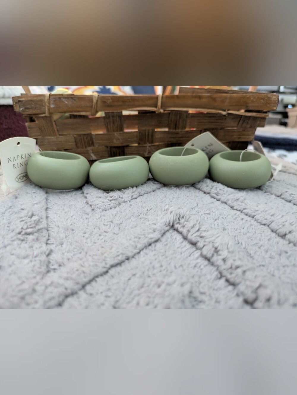 Matte Sage Green Ceramic Napkin Rings - Set of 4